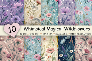 Whimsical Magical Wildflower Pattern, a Pattern Graphic by FloridPrintables