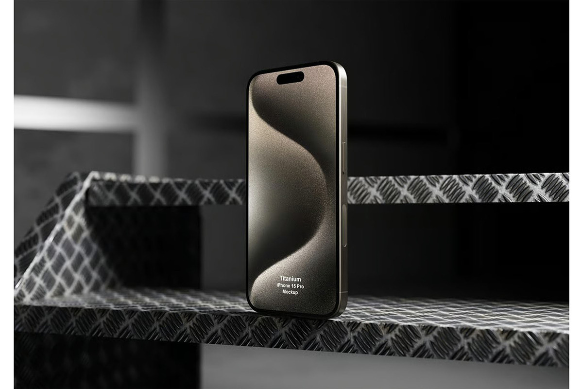 iPhone 15 Pro with Titanuim Mockup, an iPhone Mockup by zippypixelstudio (Photo 4 of 5)