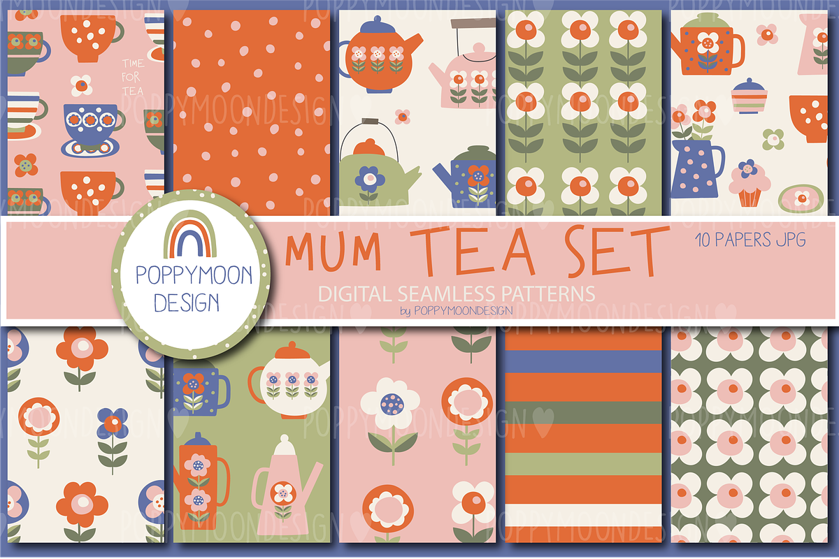 Mum Tea set, paper and clipart pack, a Food Illustration by Poppymoondesign (Photo 3 of 7)