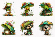 Whimsical Rainy Day Animals Clipart, an Animal Illustration by fashionaddict (Thumbnail 3 of 7)