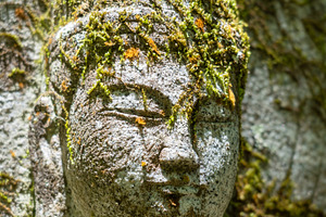 Kannon stone statue at Mitaki-Dera temple in Hiroshima, Japan