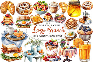 Watercolor Lazy Brunch Day Clipart, an Illustration by Designworld