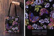 Blue flowers and butterflies, a Pattern Graphic by Matrioshka (Thumbnail 1 of 9)