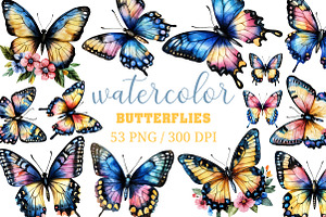 Watercolor butterflies clipart, an Illustration by Craft Nest