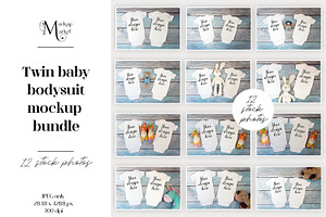 12 twin baby bodysuit Mockup Bundle.