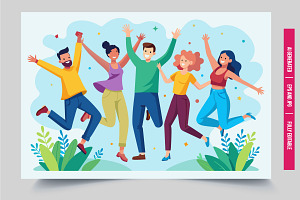 Four jump celebrate success, an Illustration by Tanuart