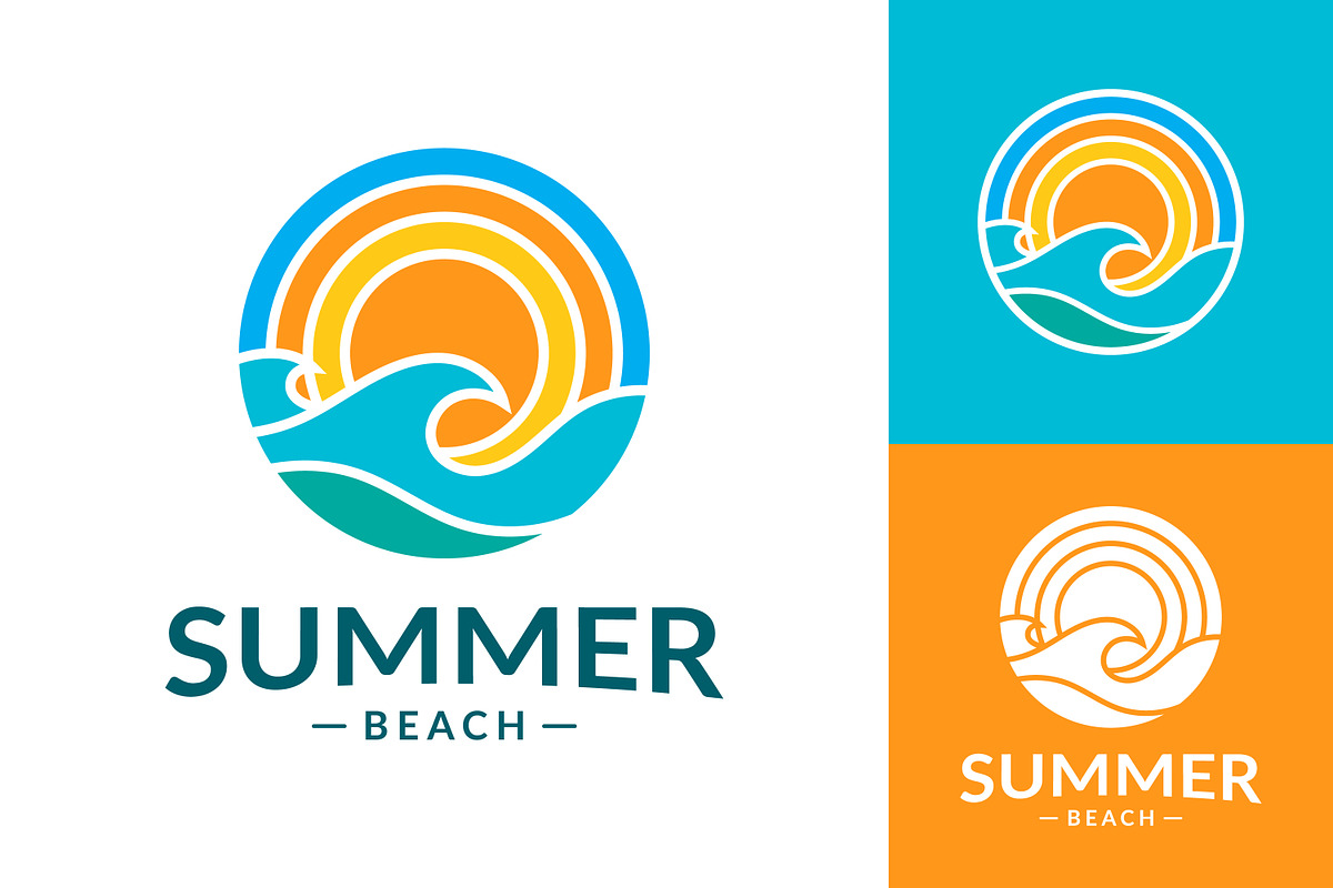 Summer icon with sun and ocean wave, a Branding & Logo Template by Saba Vector