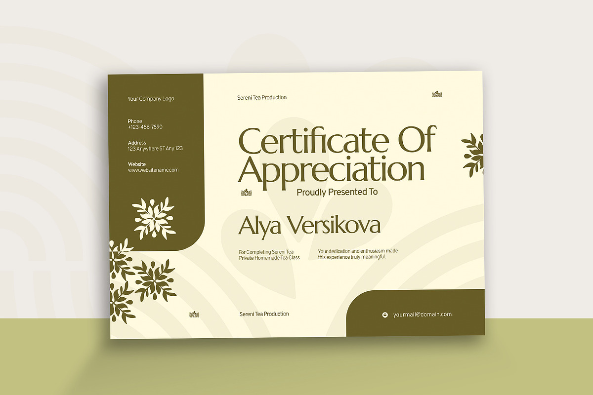 Sereni Tea - Certificate, a Card Template by Fannan Studio (Photo 2 of 3)