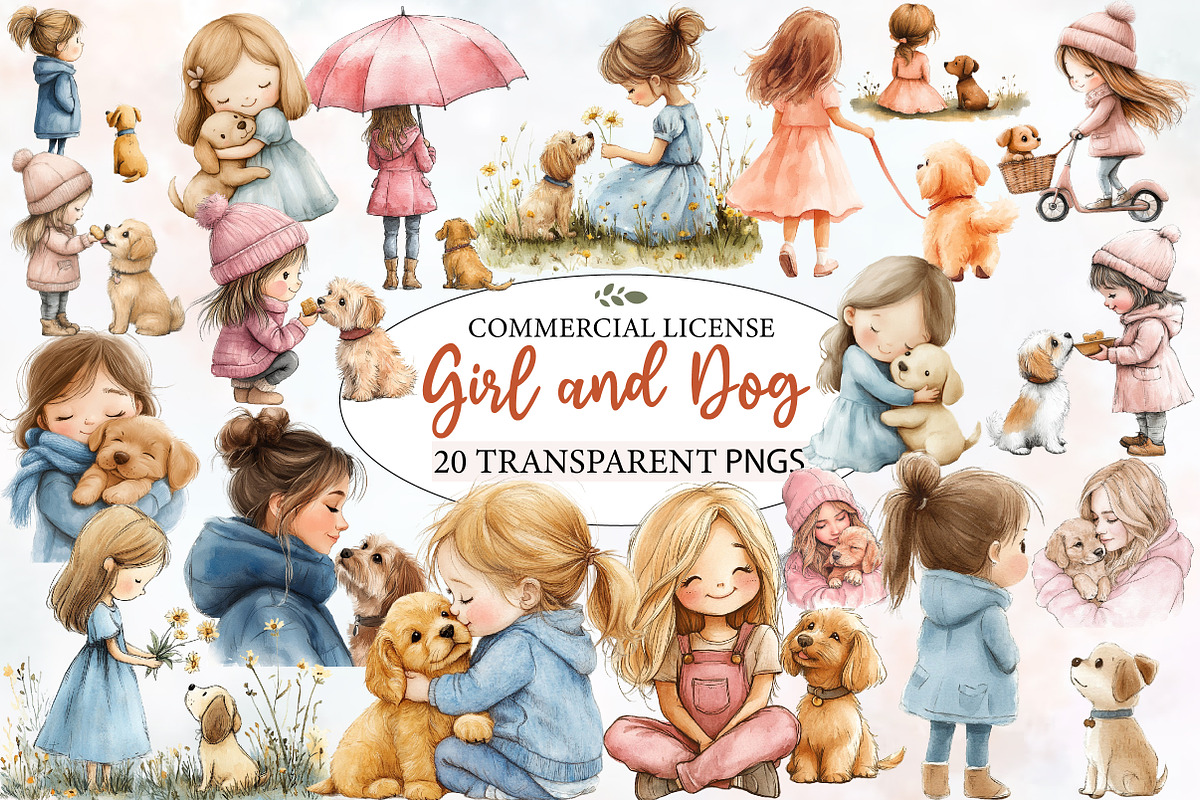 Little Girl and Dog Clipart, an Illustration by Designworld (Photo 1 of 6)
