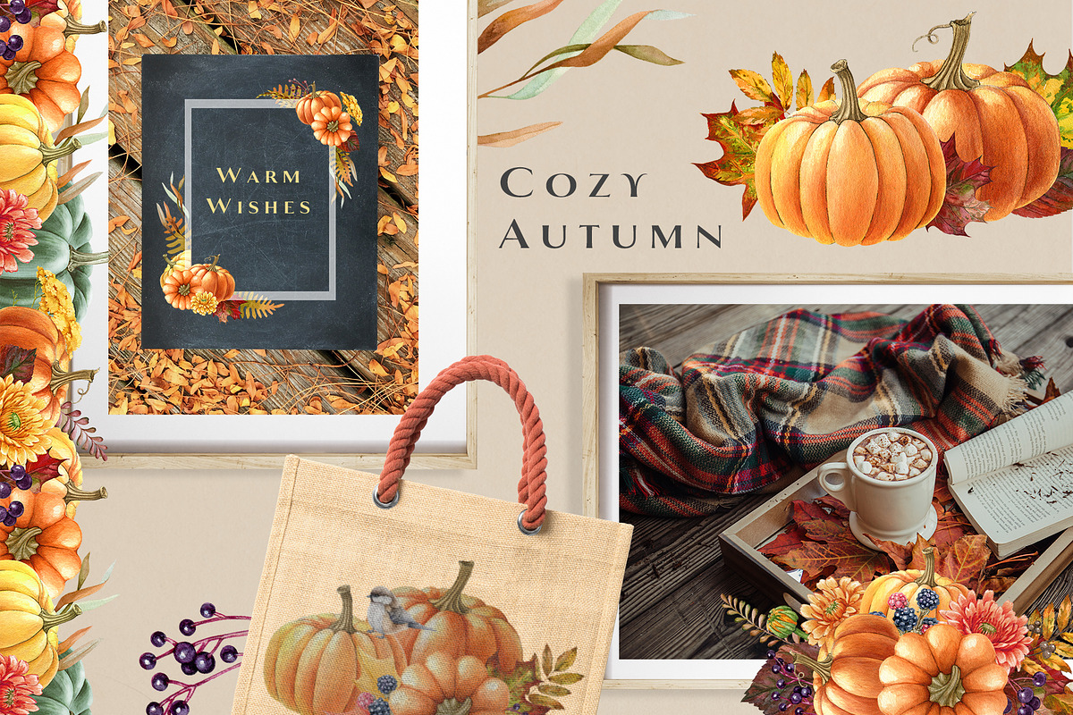 Autumn Pumpkins Watercolor Clipart, a Seasonal Illustration by AnitaPol (Photo 7 of 12)