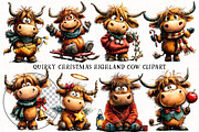 Quirky Christmas Highland Cow Clipar, an Illustration by OK Design (Thumbnail 2 of 6)