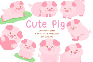 Pastel Cute Pig Clipart Set, an Animal Illustration by Nattapohncha