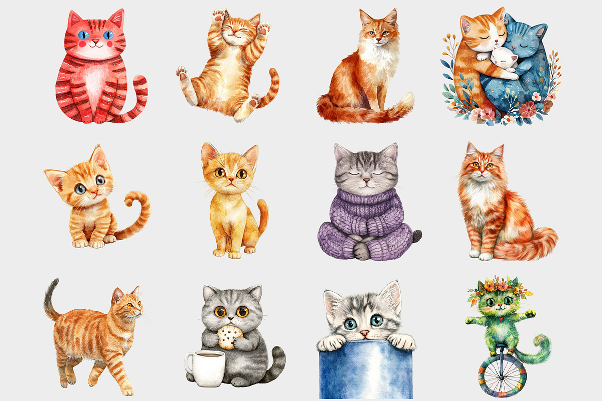Whimsical Quirky Cat Clipart, a Seasonal Illustration by Design Market (Photo 3 of 4)