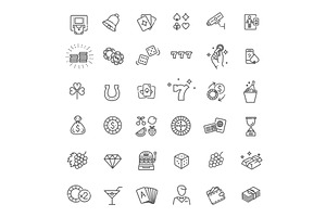 Casino vector icon set, an Outline Icon by Tettygreen