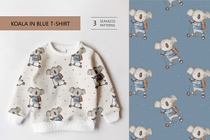 Koala in a blue t-shirt, a Pattern Graphic by Olena Kuznietsova
