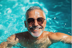 Mature man smiles while relaxing in, a Sports & Recreation Photo by Lermont51