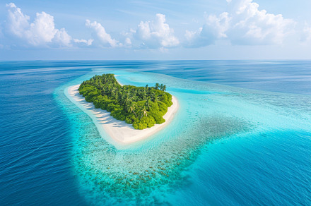 A secluded tropical island features, a Photo by Tanuart