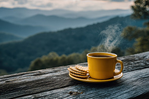 Hot Coffee and Crackers Mountain Vie, a Photo by Pixeness Studio