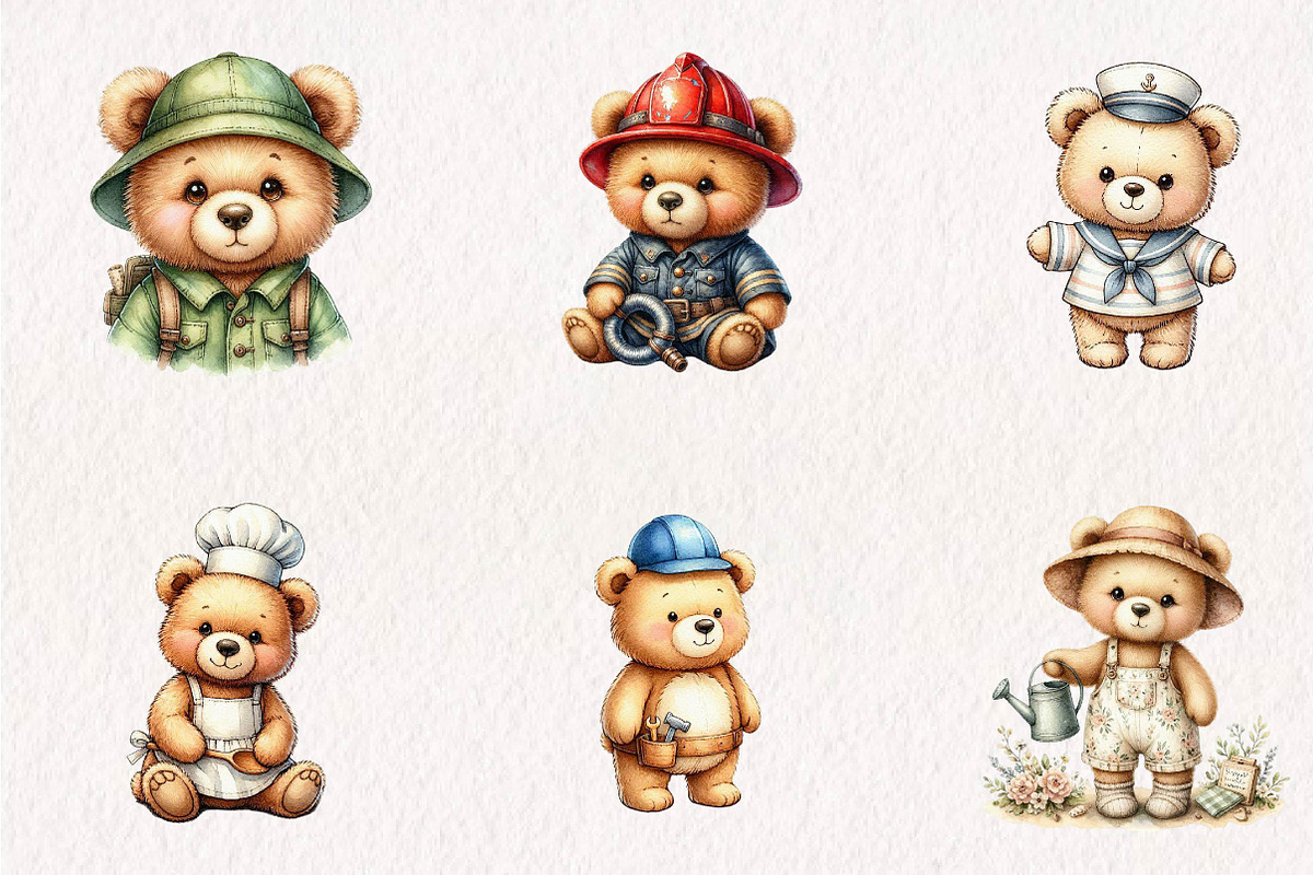 Watercolor Teddy Bear Clipart, a Seasonal Illustration by CreationArt (Photo 4 of 7)