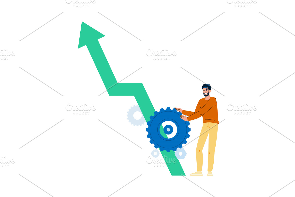 Businessman pushing gear and growing, a Finance Illustration by pikepicture