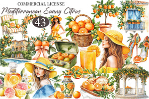 Mediterranean Sunny Citrus Clipart, an Illustration by designcity5