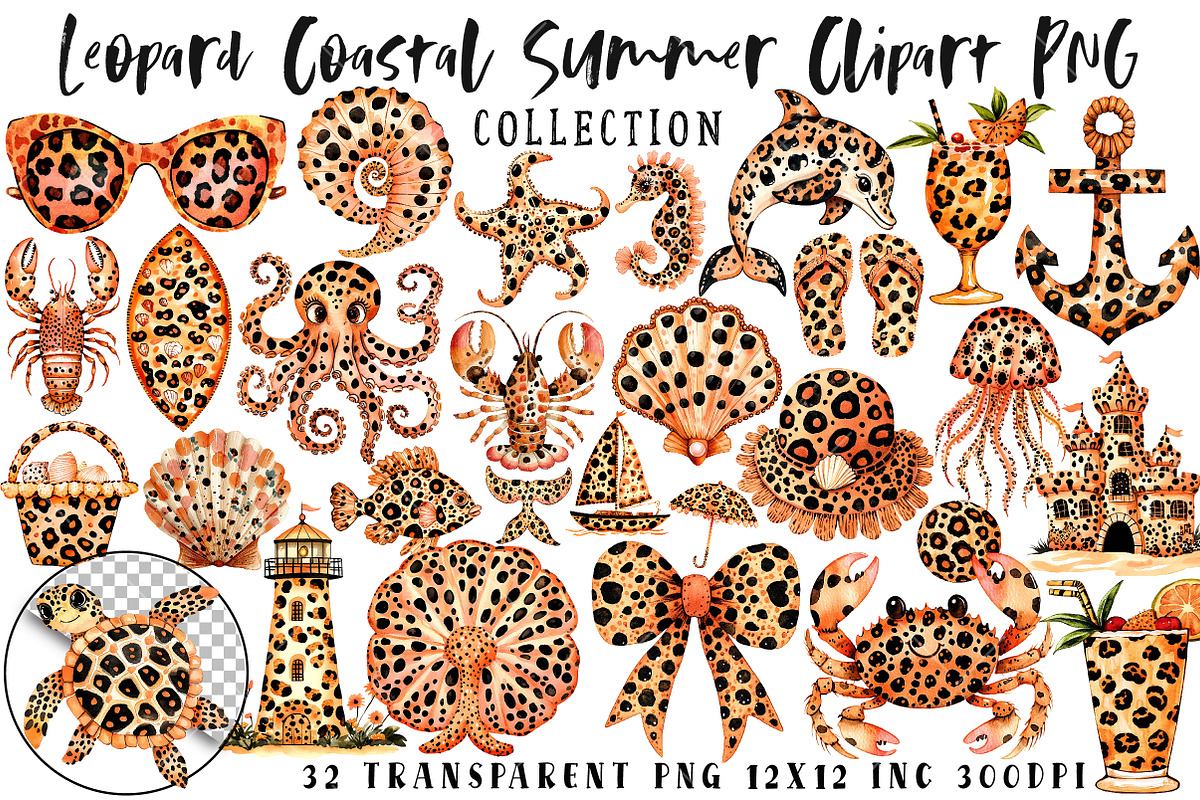 Leopard Coastal Summer Clipart PNG, an Illustration by OK Design (Photo 1 of 6)