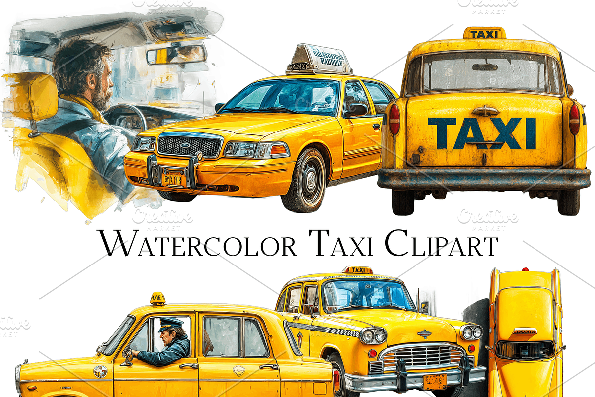 Watercolor Taxi Clipart, an Object Graphic by ArtisticTimberStudio (Photo 1 of 2)