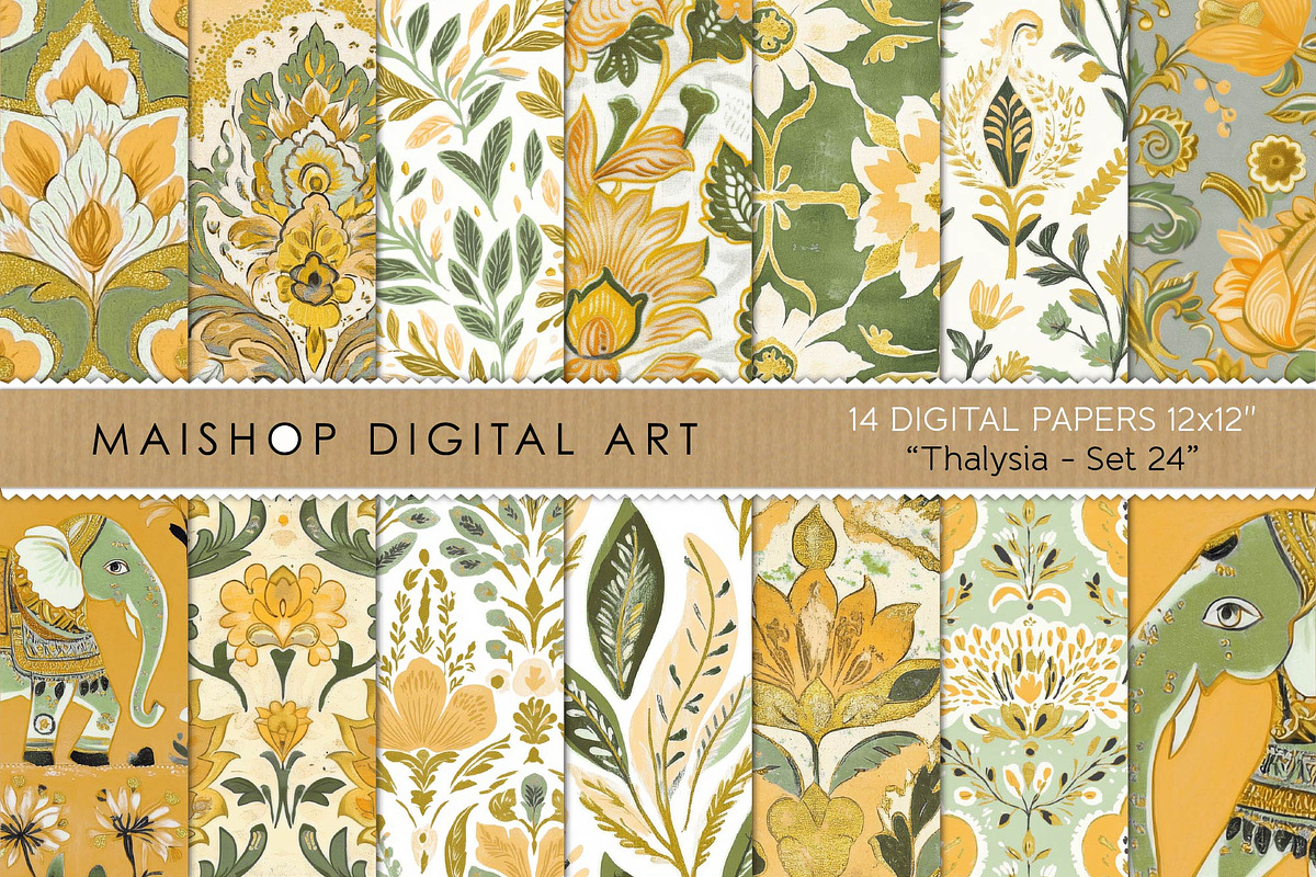 Yellow Green Block Print Papers, a Texture Graphic by Maishop (Photo 1 of 3)