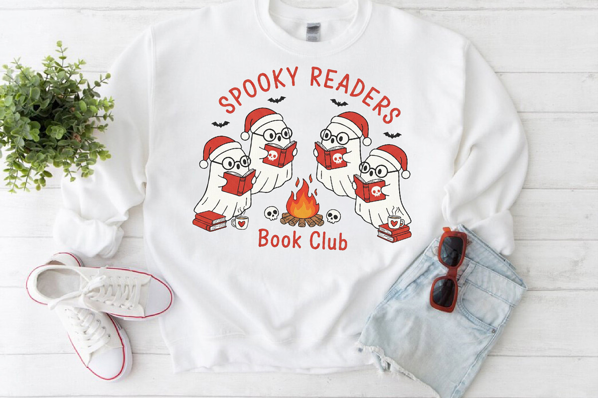 Festive Ghost Reading PNG, an Illustration by Craft Nest (Photo 4 of 6)