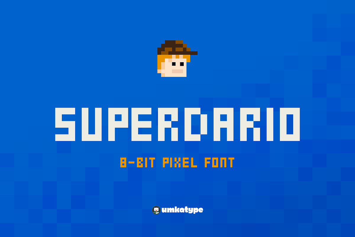 SuperDario Pixel Game Font, a Font by alpercakici (Photo 1 of 9)
