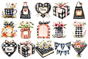 Black Gingham Mother's Day Clipart, an Illustration by Watercolor design (Thumbnail 2 of 5)