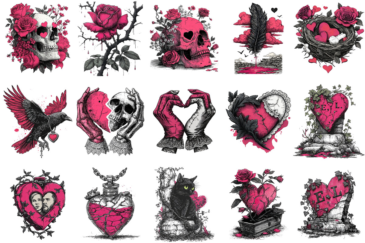 Gothic Valentine's Day Clipart, an Illustration by OK Design (Photo 4 of 6)