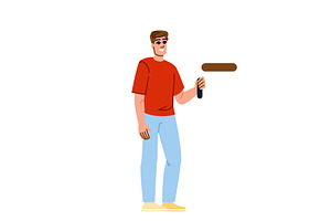 Painter holding paint roller smiling, a Person Illustration by pikepicture