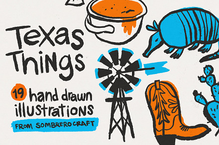 Texas Things - Hand Drawn Illos, an Object Illustration by Sombrero Craft