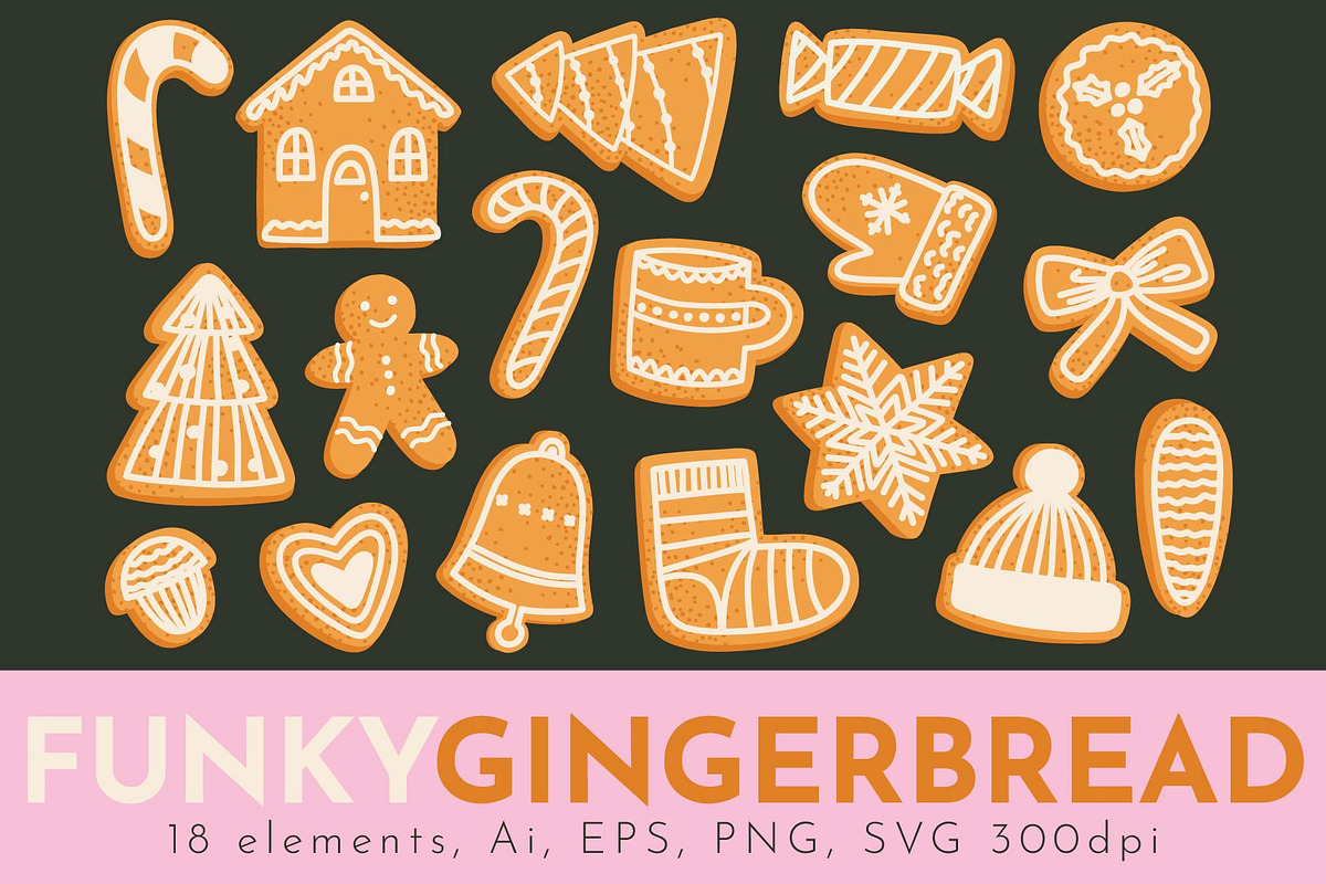 FUNKY GINGERBREAD COOKIES: clipart, a Food Illustration by Elliko shop (Photo 1 of 7)