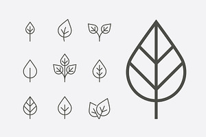 Nature Line Design Leaf Icon Set.