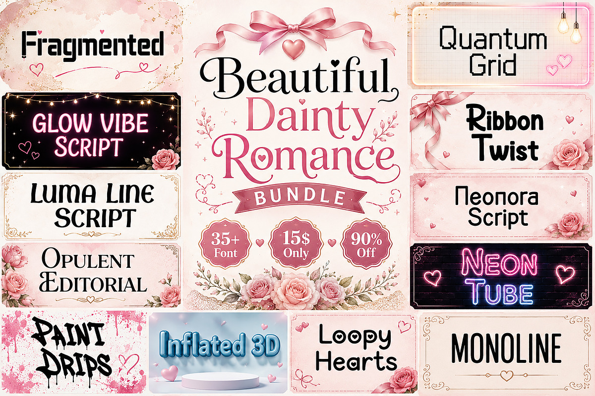 Beautiful Dainty Romance Bundle, a Sans Serif Font by Wow Magic (Photo 1 of 20)
