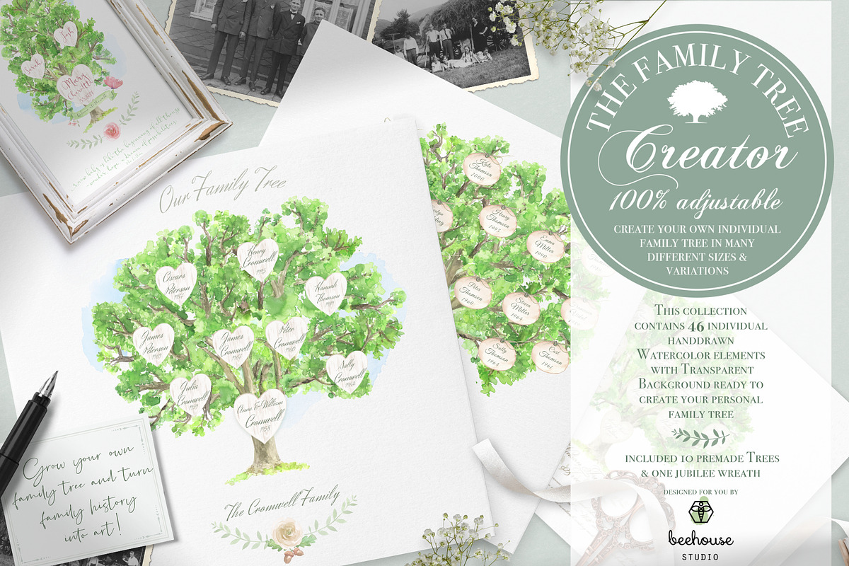 Watercolor Family Tree Creator, a Decorative Illustration by beehouse studio (Photo 1 of 6)