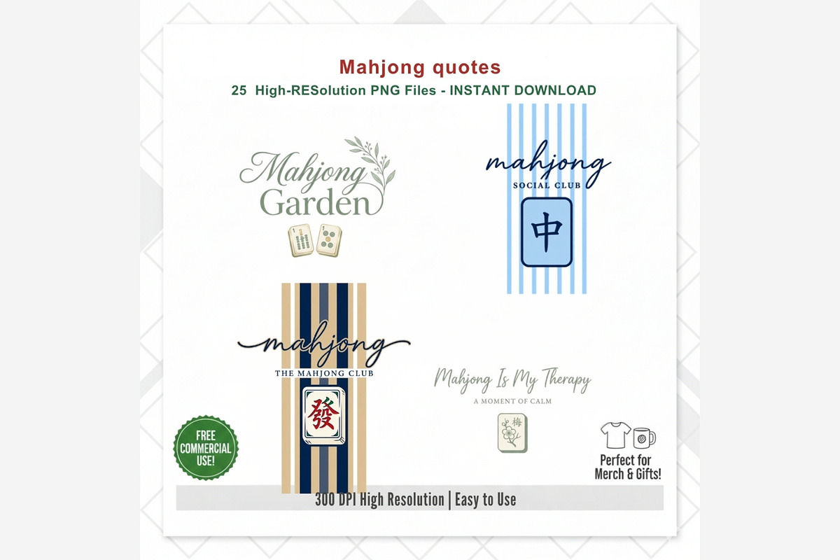 Mahjong Quotes PNG Sublimation, a Seasonal Illustration by Tanya Kart (Photo 11 of 11)