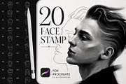 Face Men Stamp Brushes Procreate, a Brush Add-On by sundrameda (Thumbnail 1 of 4)