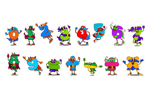 Math groovy superhero characters, an Education Illustration by Vector Tradition