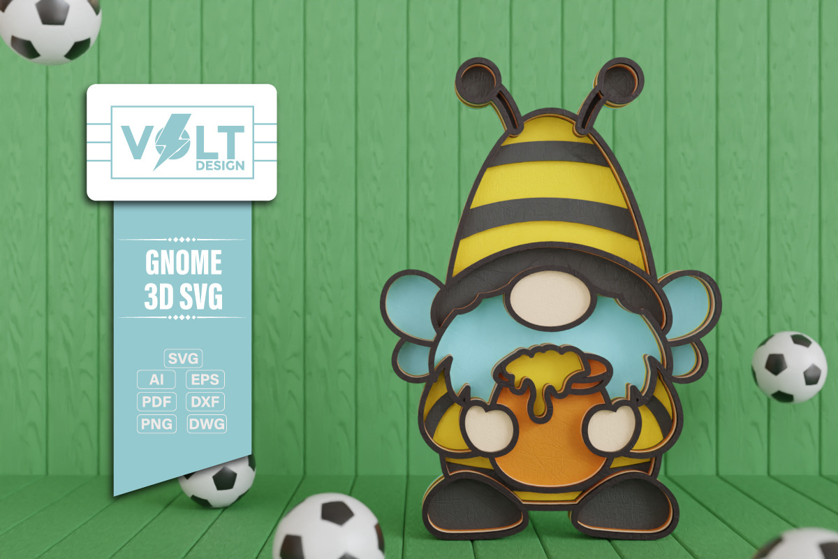 Bee Gnome 3D SVG Multilayered Cut, a Decorative Illustration by Volt_Design (Photo 3 of 3)