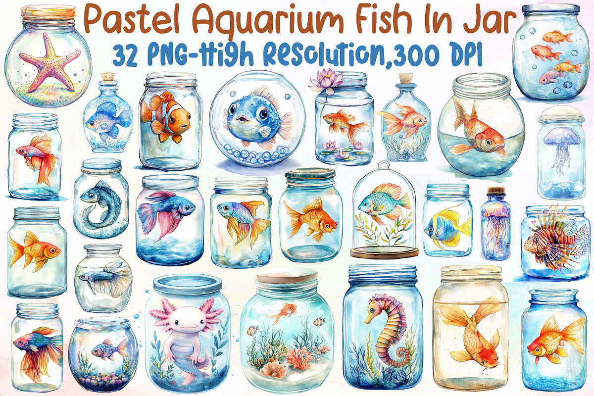 Pastel Aquarium Fish In Jar Clipart, an Illustration by Sublimation Artist (Photo 1 of 6)