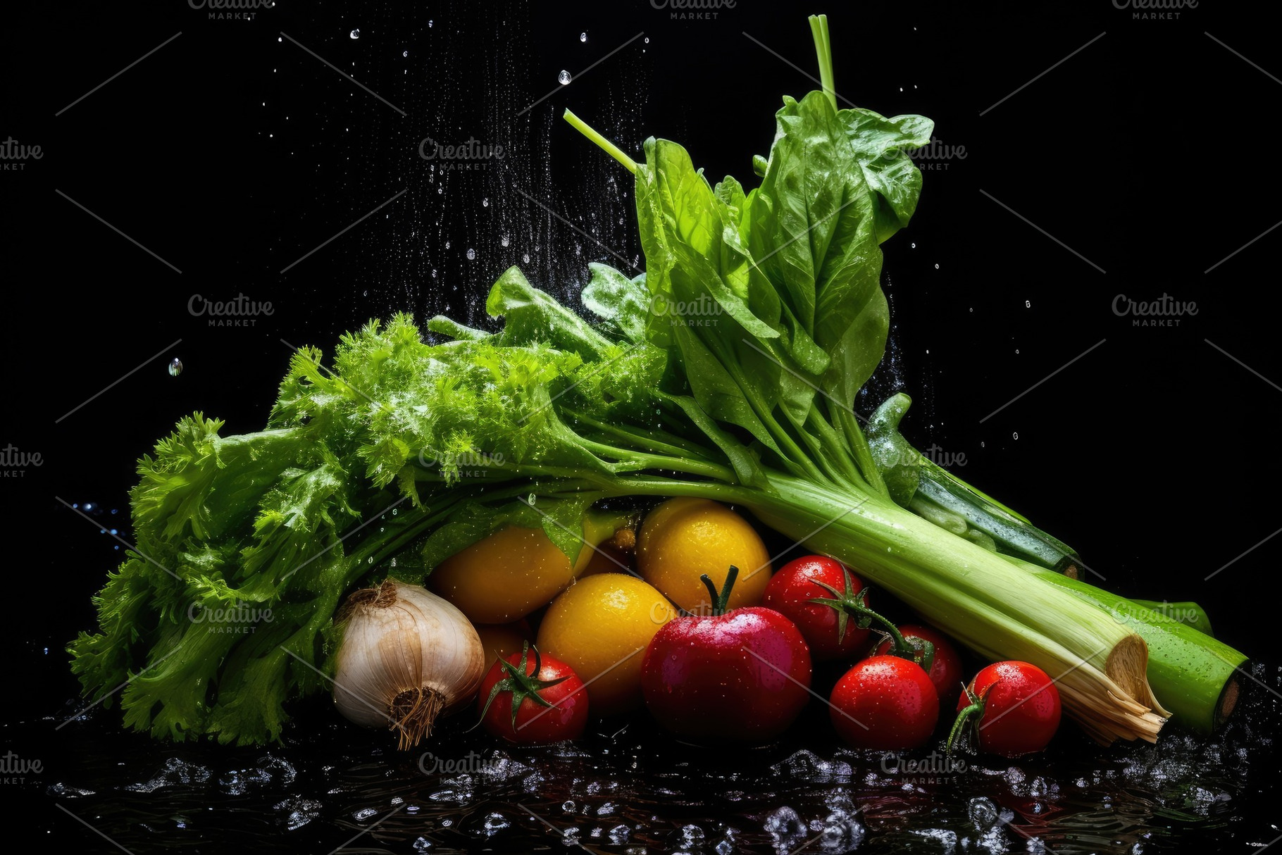 Fresh vegetables with water splash o, a Photo by Iftikhar Alam