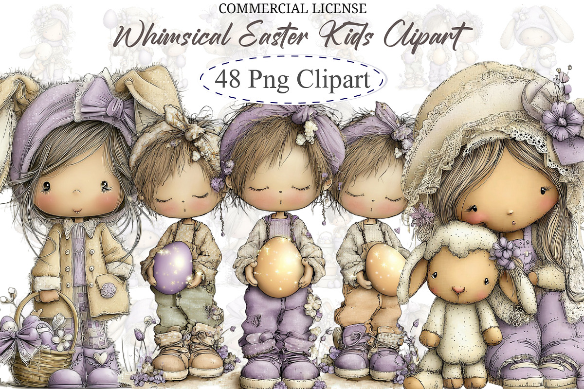 Whimsical Easter Kids Clipart, an Illustration by designcity5 (Photo 1 of 4)