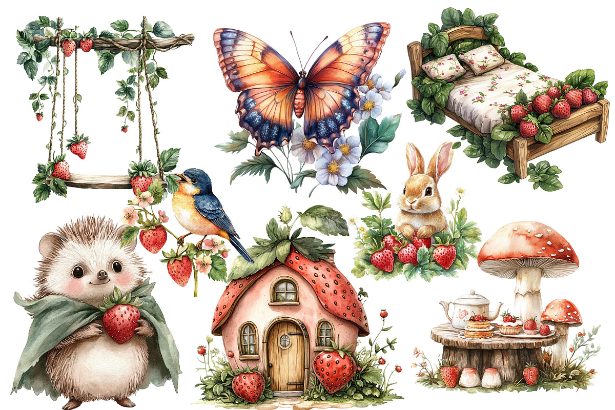 Strawberry Fairy Garden Clipart, an Illustration by Designworld (Photo 2 of 6)