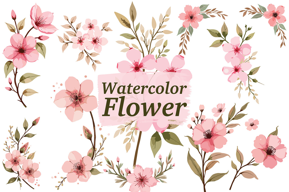 Romantic Pink Floral Clipart, an Illustration by jahid234 (Photo 1 of 11)
