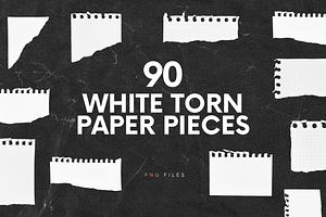 90 White Torn Ripped Paper Pieces