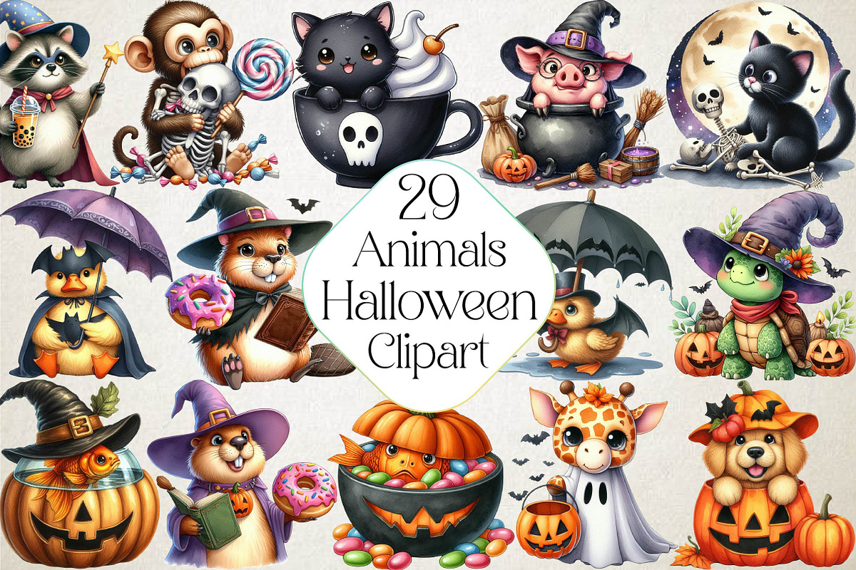 Halloween Funny Animals Clipart, an Illustration by DreamPrint404 (Photo 1 of 6)