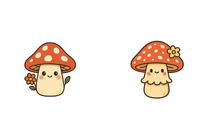 Cute cartoon mushrooms with smiling, an Illustration by ZinetroN